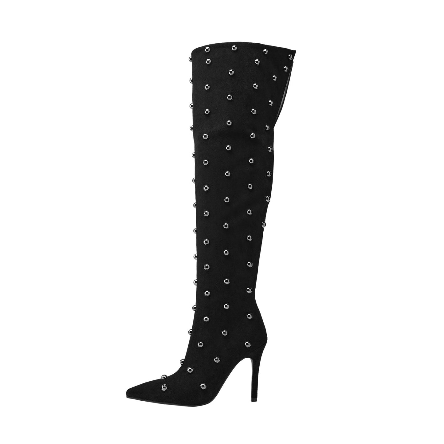 Pointed Toe Bead Rivet Knee High Boots