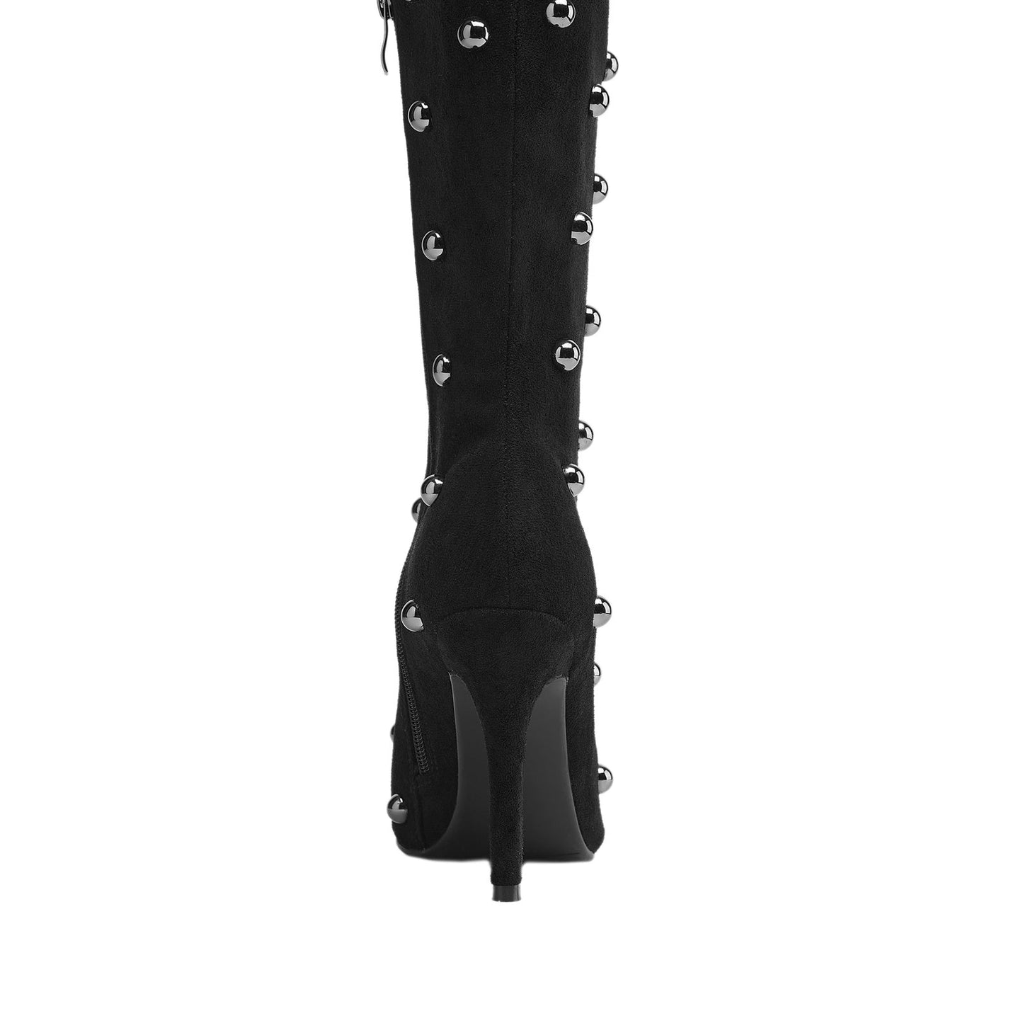 Pointed Toe Bead Rivet Knee High Boots