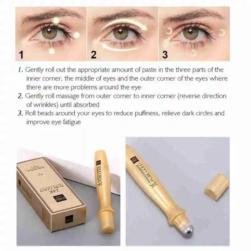 24K Gold Bright Eye Roller Eye Cream Hydrating Moisturizing Eye Serum