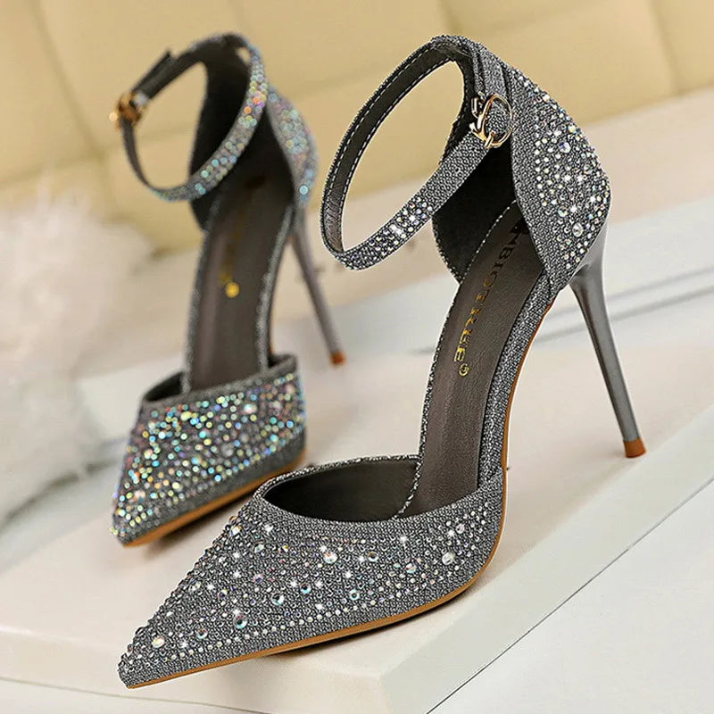 BIGTREE chaussures strass brillants talons
