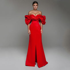 Robe de Bal de Forme Sirène Rouge en Satin