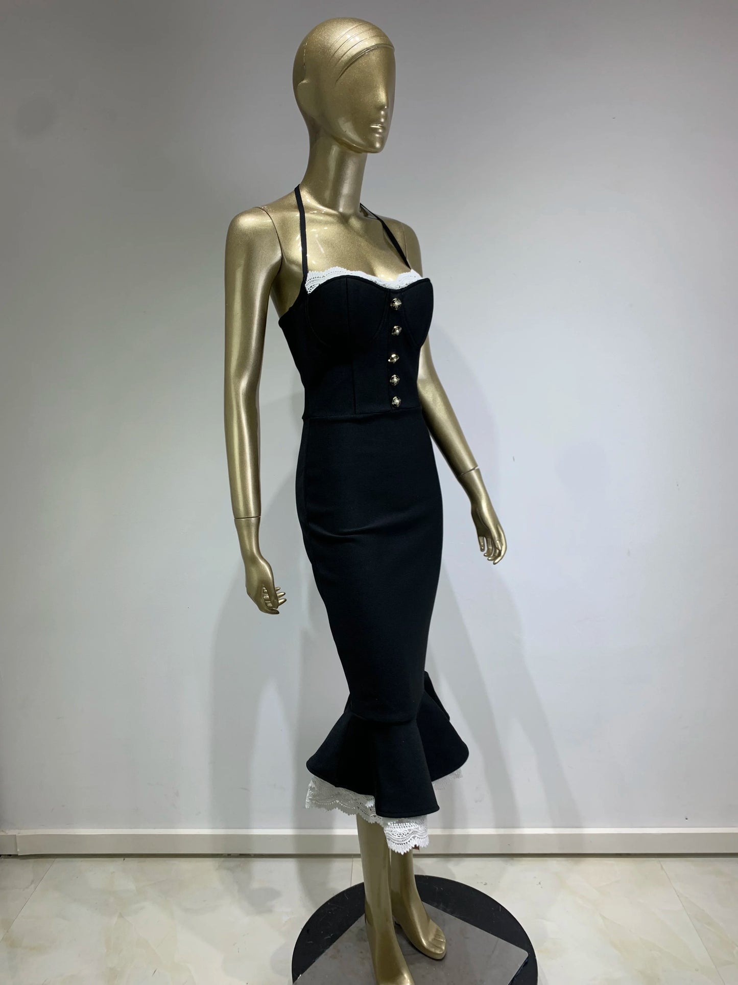 Robe de sirène noire dos nu sexy pour femmes