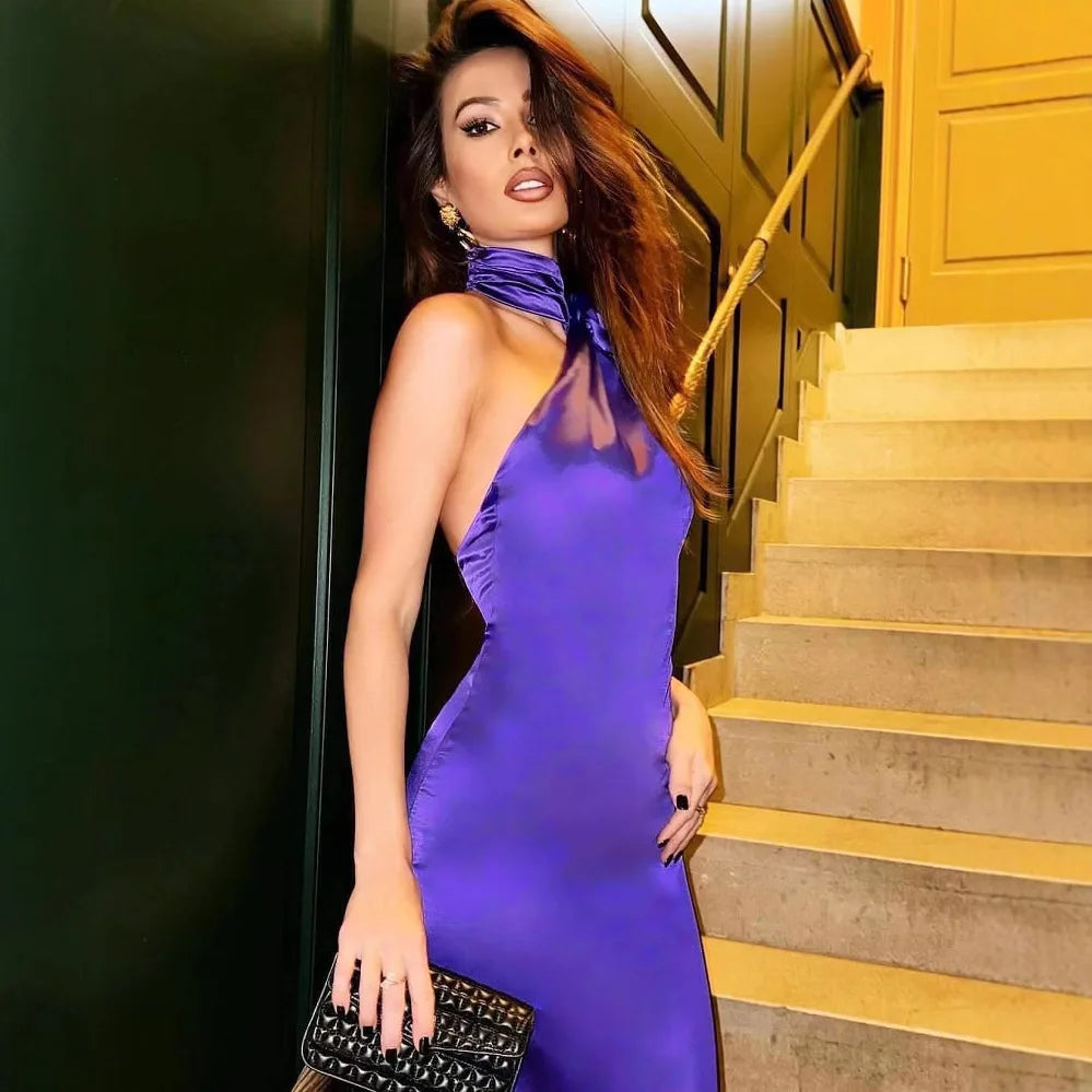 Robe dos nu dos nu en satin pour femme