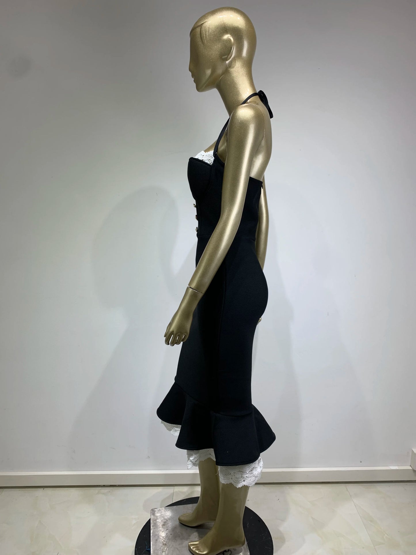 Robe de sirène noire dos nu sexy pour femmes