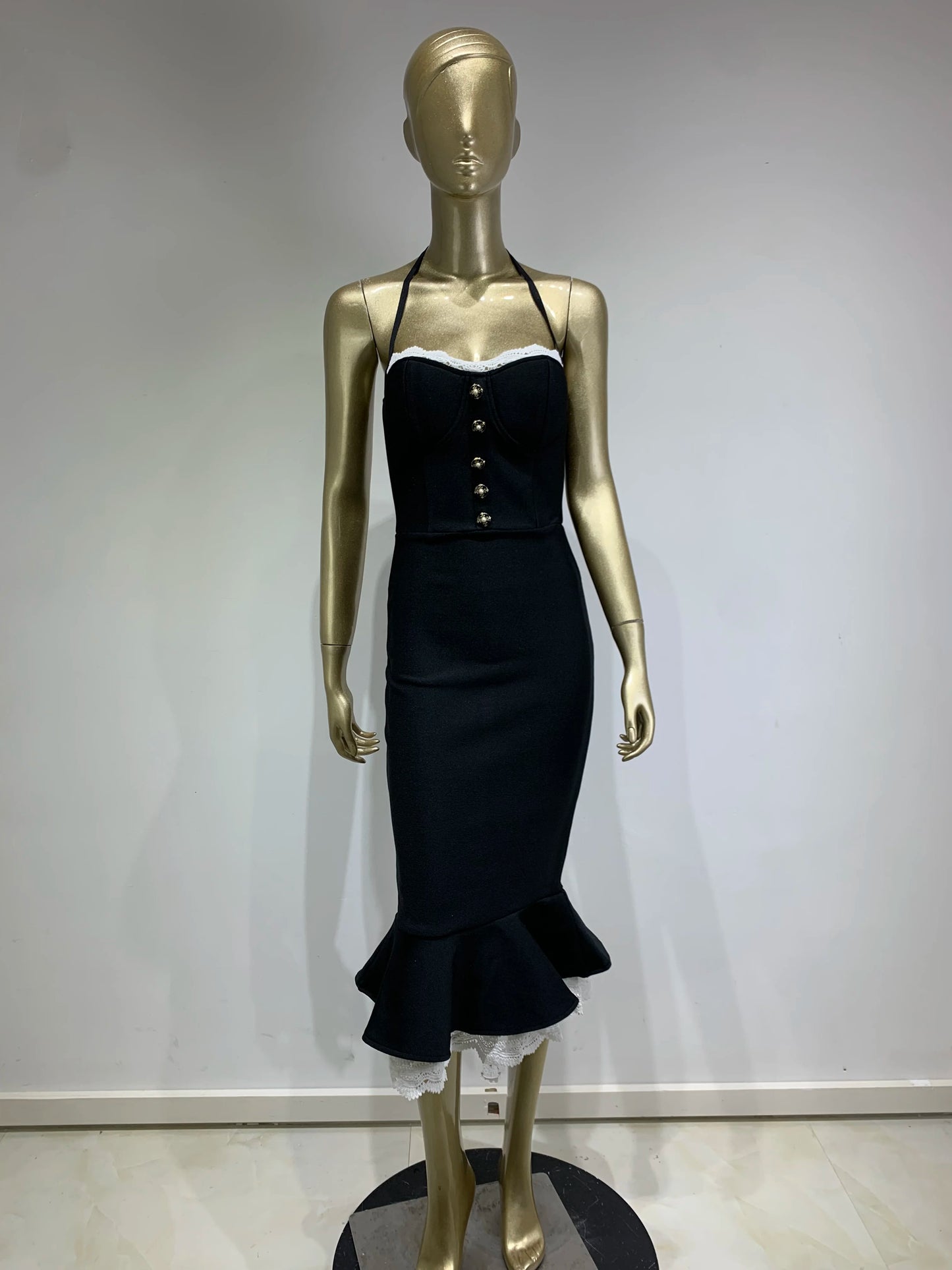 Robe de sirène noire dos nu sexy pour femmes