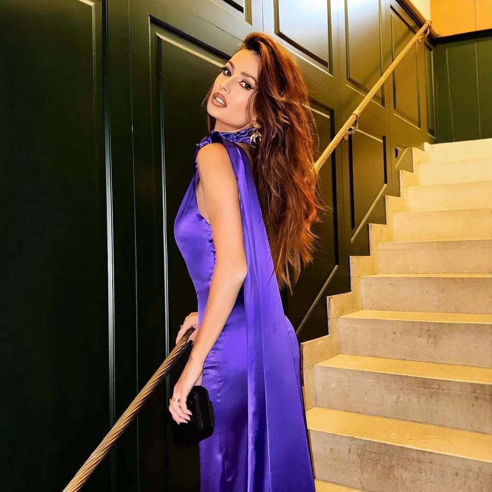 Robe dos nu dos nu en satin pour femme