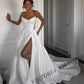 VIKTORIA-Robe de Mariée Simple en Satin pour Femme, Ligne A, Fente, Sans Bretelles, Plissée, Personnalisée