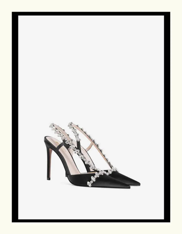 Sandales à strass en tissu de soie pour femmes