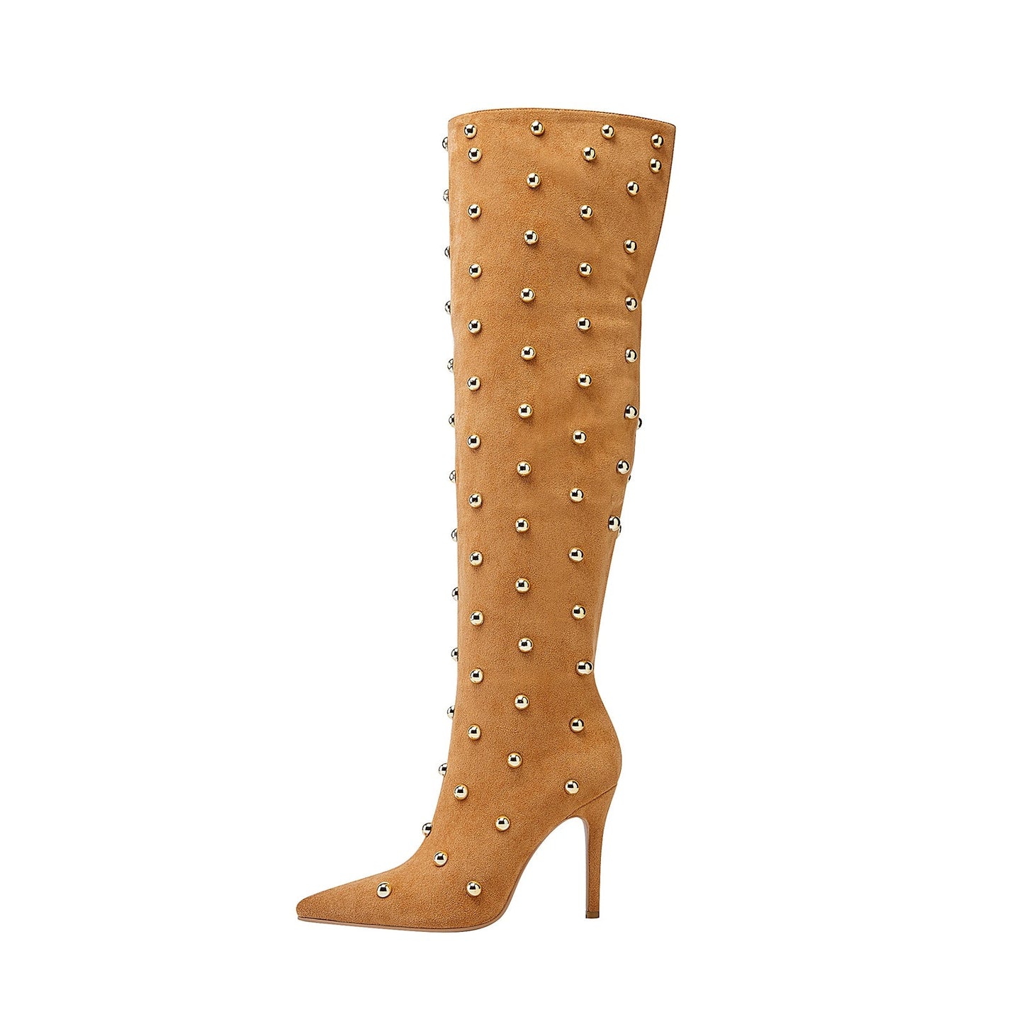 Pointed Toe Bead Rivet Knee High Boots